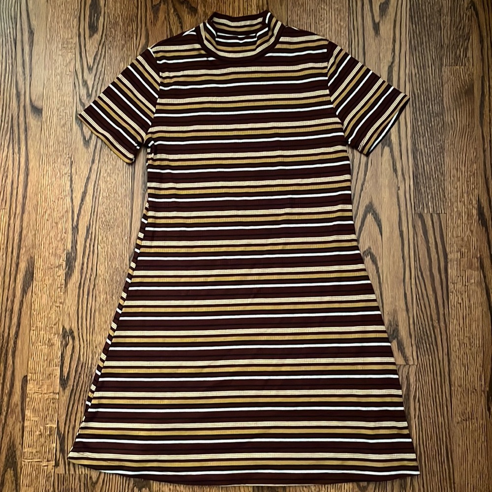 Forever 21 Mock Neck Fit and Flare Stripe Mini Dress